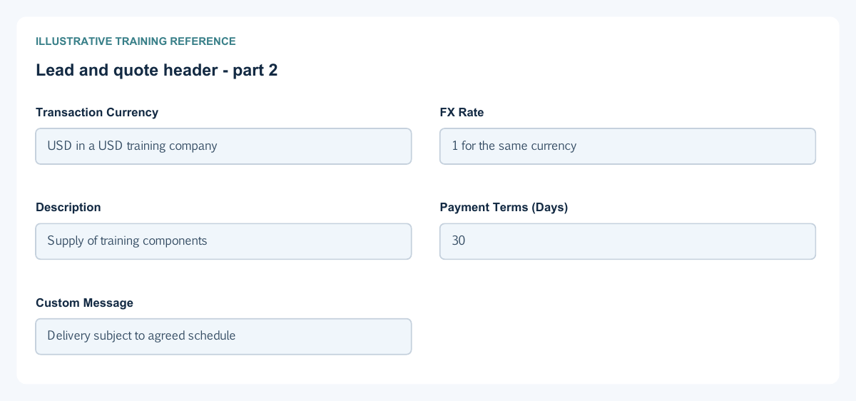 Illustrative training reference: Lead and quote header Lead and quote header continued