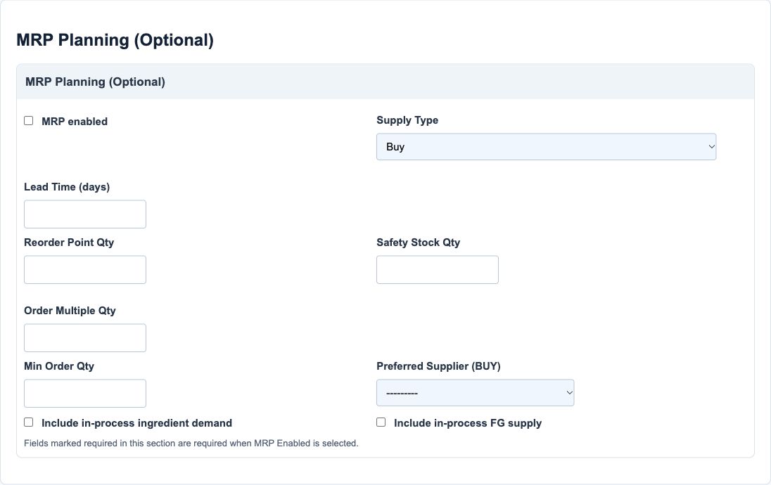 Illustrative training screen: MRP planning