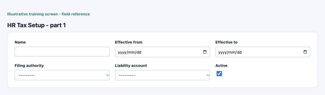 Illustrative training screen: HR Tax Setup