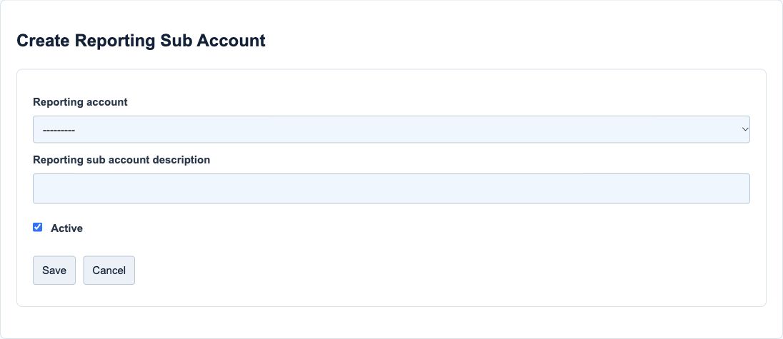 Figure 4. Illustrative training screen: new Reporting Sub Account fields. Saving a sub-account also creates its linked posting combination.