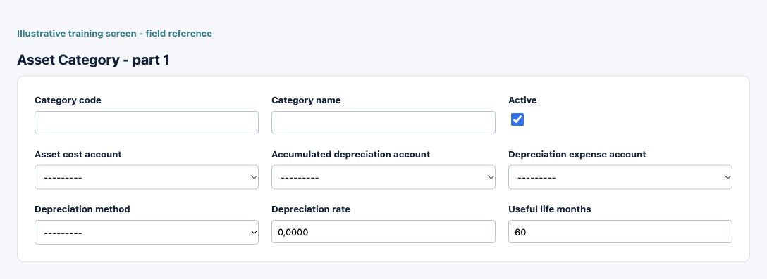 Illustrative training screen: Asset Category