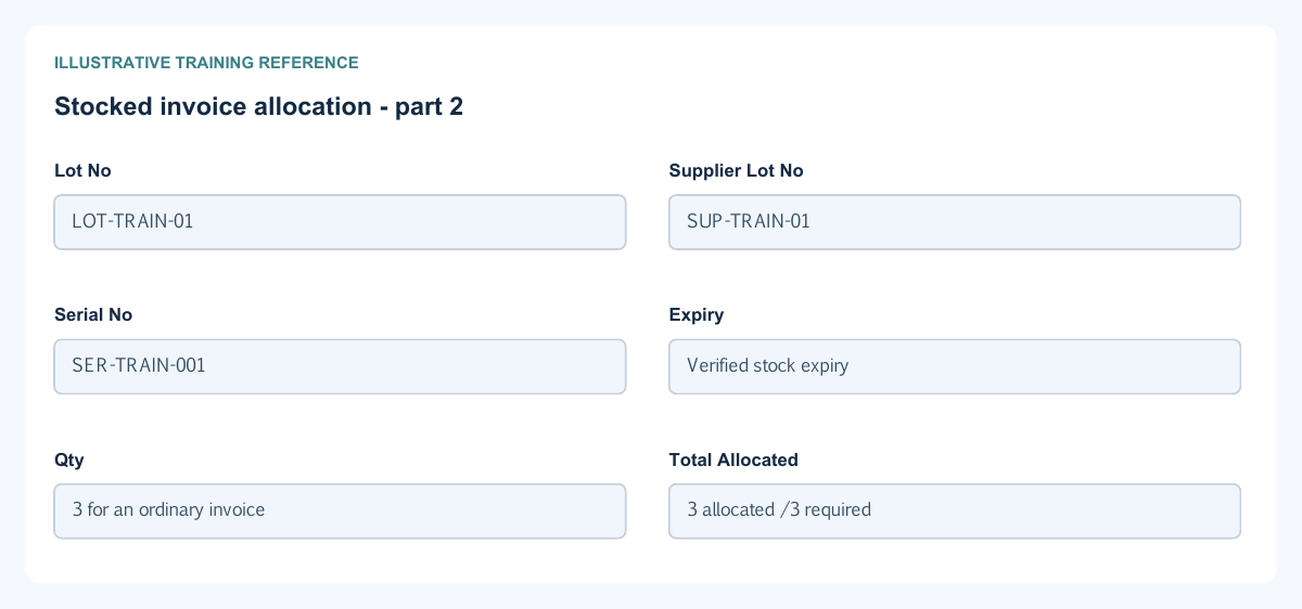 Illustrative training reference: Stocked invoice allocation Stocked invoice allocation continued