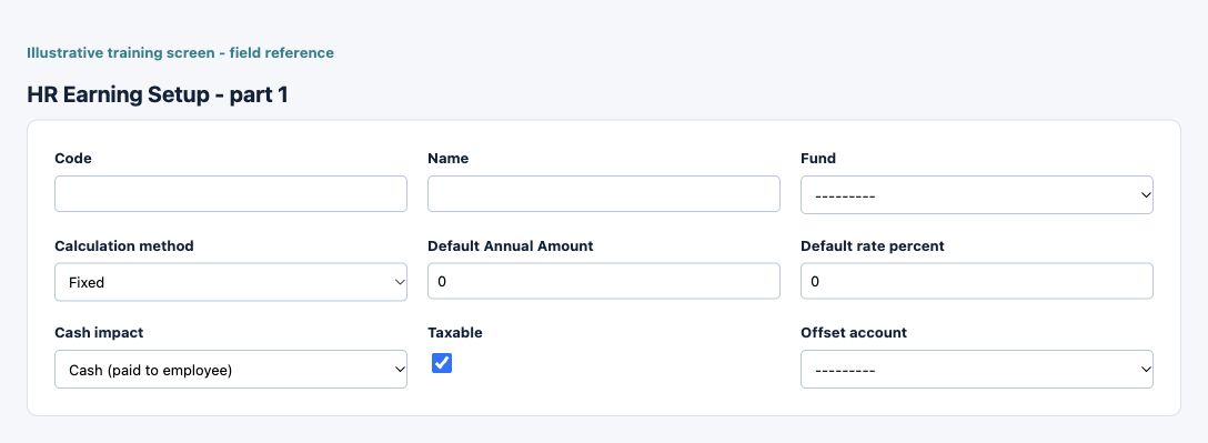 Illustrative training screen: HR Earning Setup