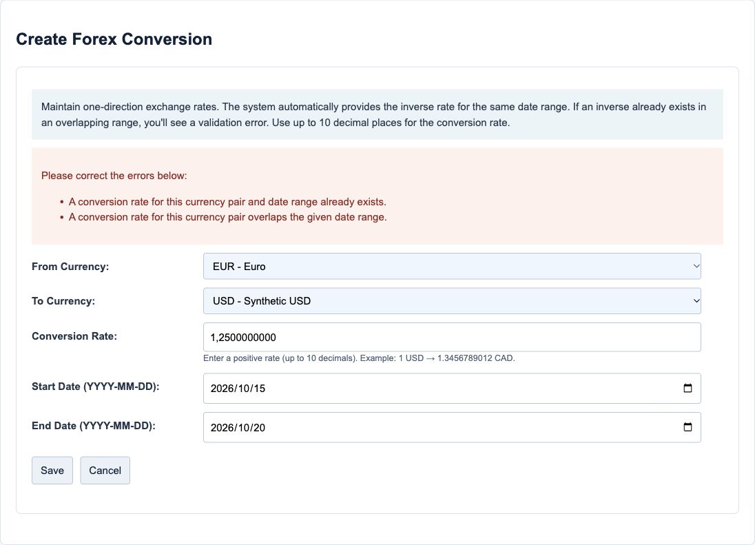 Forex Conversion form rejecting an overlapping rate window