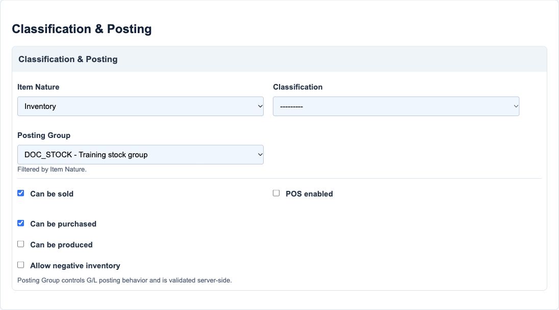 Illustrative training screen: Nature and posting