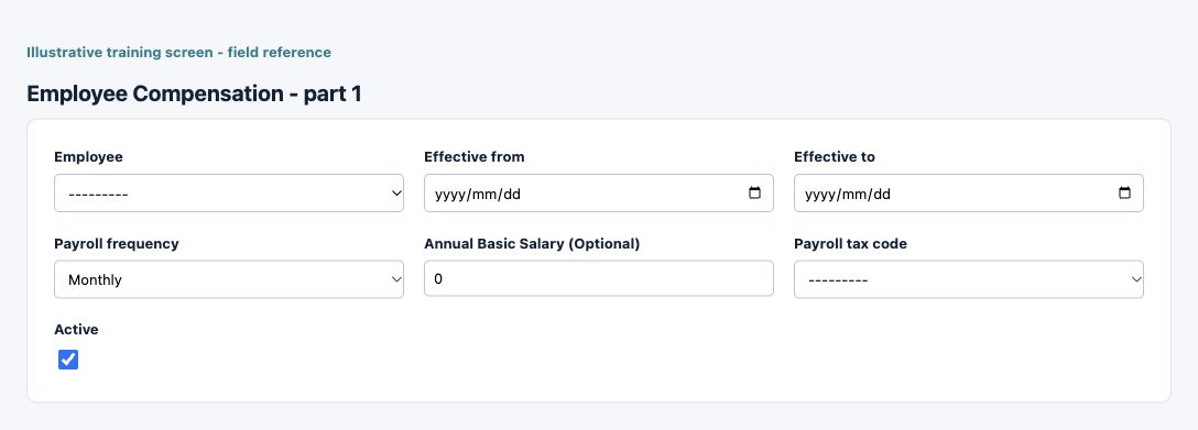 Illustrative training screen: Employee Compensation