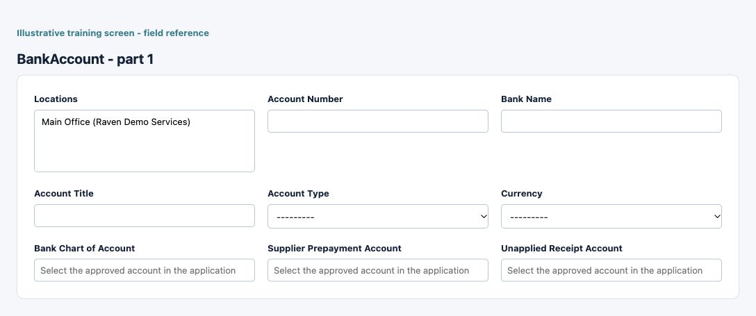 Illustrative training screen: Bank Account