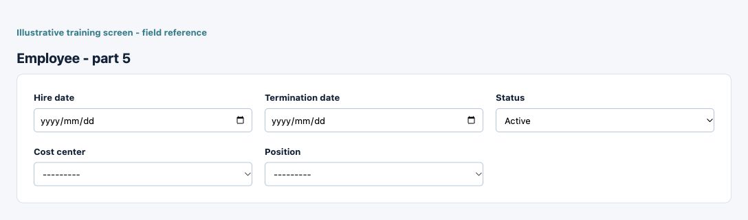 Illustrative training screen: Employee Additional Employee fields