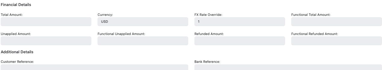 Figure 8. Blank receipt application area: transaction-line picker, table headings and Save Receipt/Apply Receipt buttons.