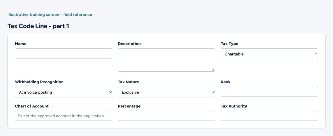 Illustrative training screen: Tax Code Line