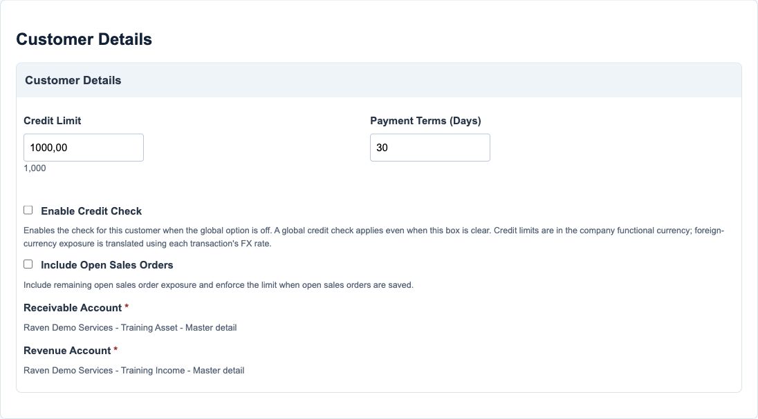 Illustrative training screen: Customer defaults and credit