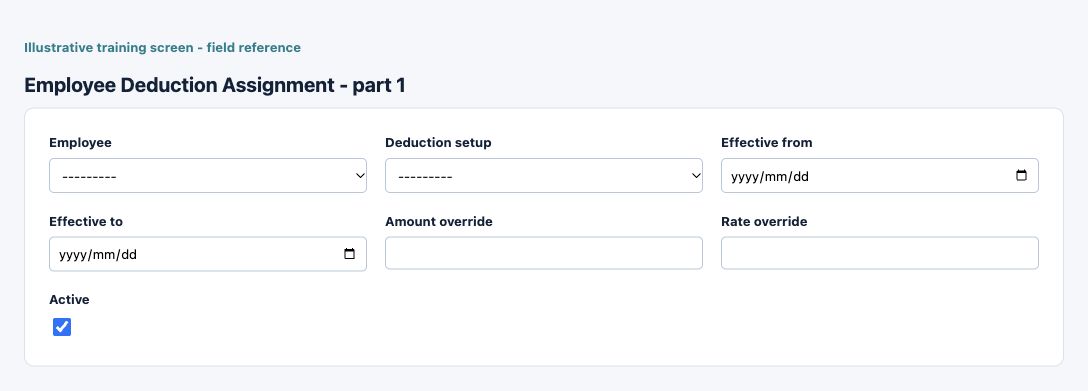 Illustrative training screen: Employee Deduction Assignment