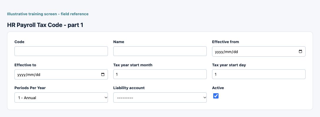 Illustrative training screen: HR Payroll Tax Code