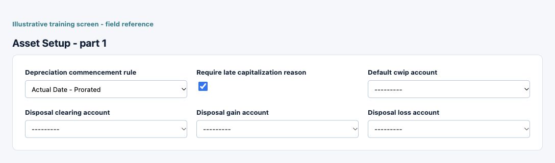 Illustrative training screen: Asset Setup