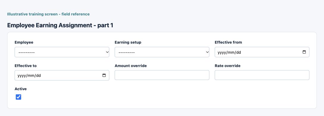 Illustrative training screen: Employee Earning Assignment