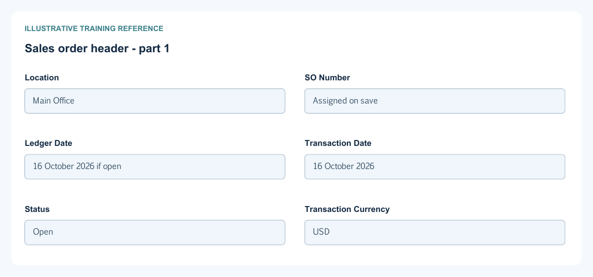 Illustrative training reference: Sales order header