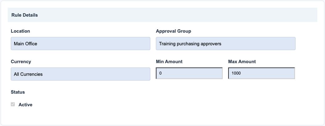 Illustrative training screen: PO approval rule