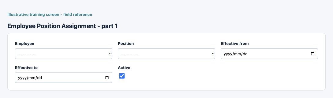Illustrative training screen: Employee Position Assignment