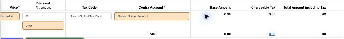 Figure 3. Overlapping middle view of quantity, price, discount, tax and contra-account controls.