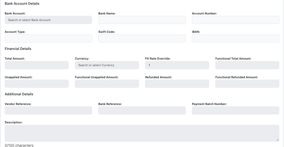 Illustrative training screen: Company bank and payment amounts