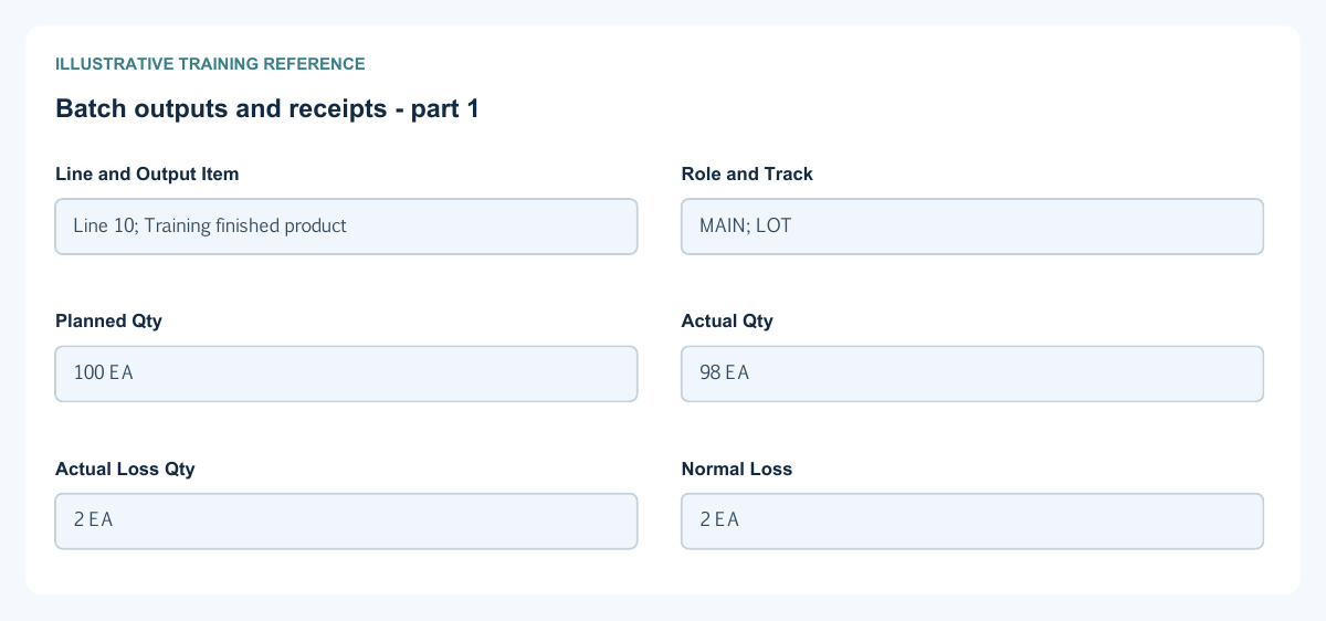 Illustrative training reference: Batch outputs and receipts