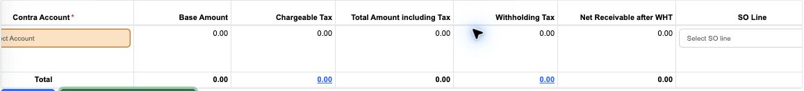 Figure 4. Overlapping view of contra account and calculated base, tax, total and withholding/net fields.