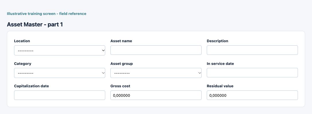 Illustrative training screen: Asset Master