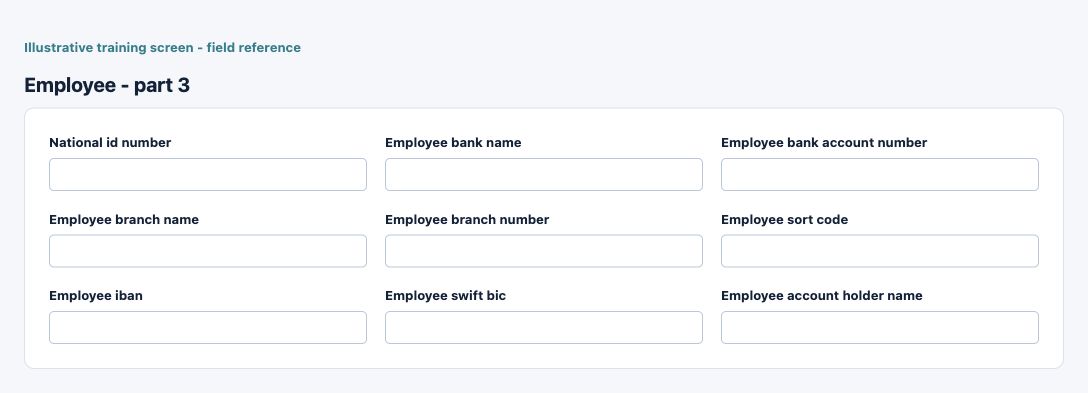Illustrative training screen: Employee Additional Employee fields
