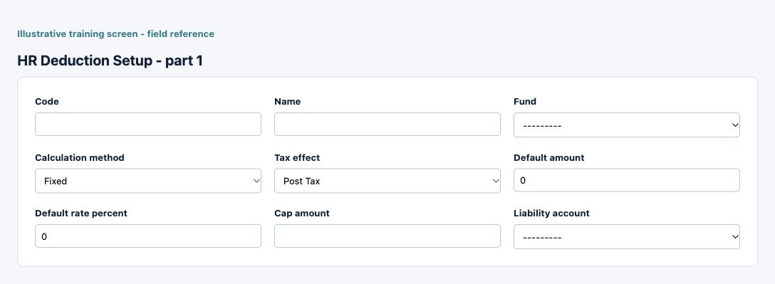 Illustrative training screen: HR Deduction Setup