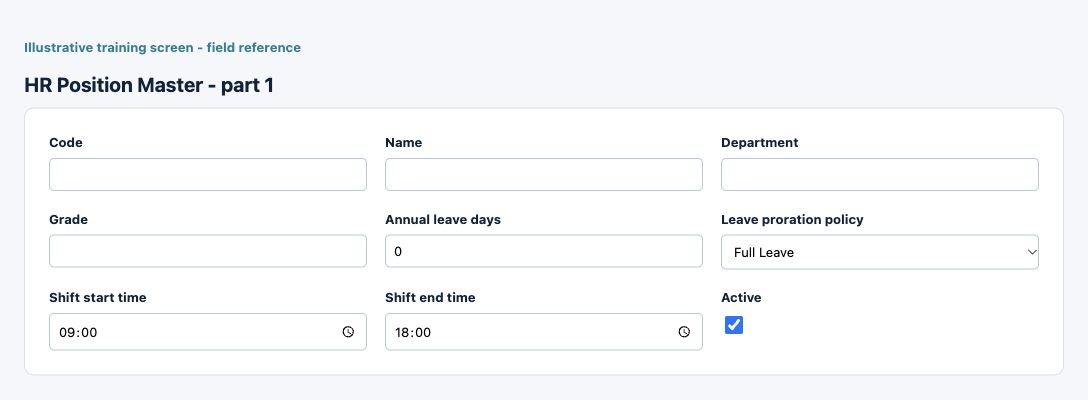 Illustrative training screen: HR Position Master