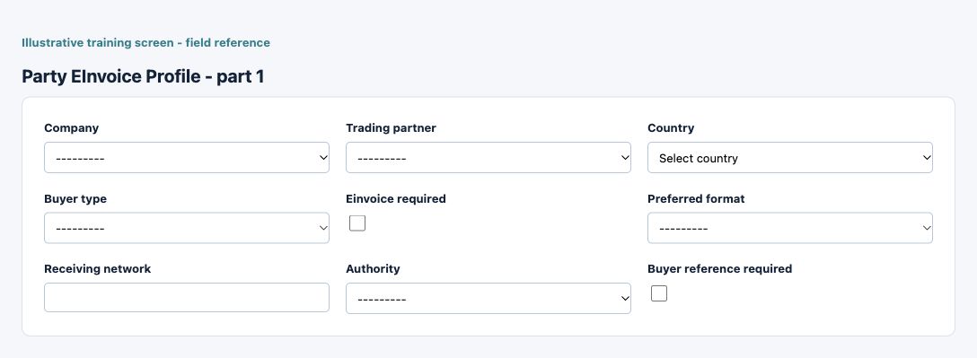 Illustrative training screen: Party E-Invoice Profile