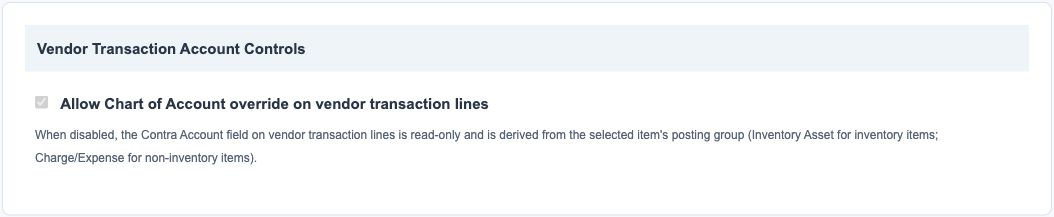Illustrative training screen: Vendor transaction account control