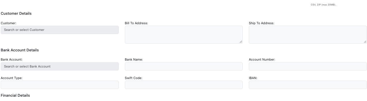 Figure 7. Receipt financial totals, unapplied/refunded displays, customer/bank references and Description. Disabled controls reflect the blank pre-location stage.