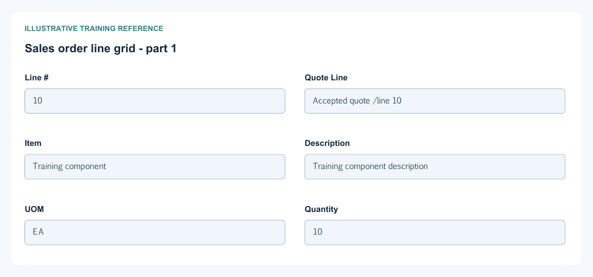 Illustrative training reference: Sales order line grid